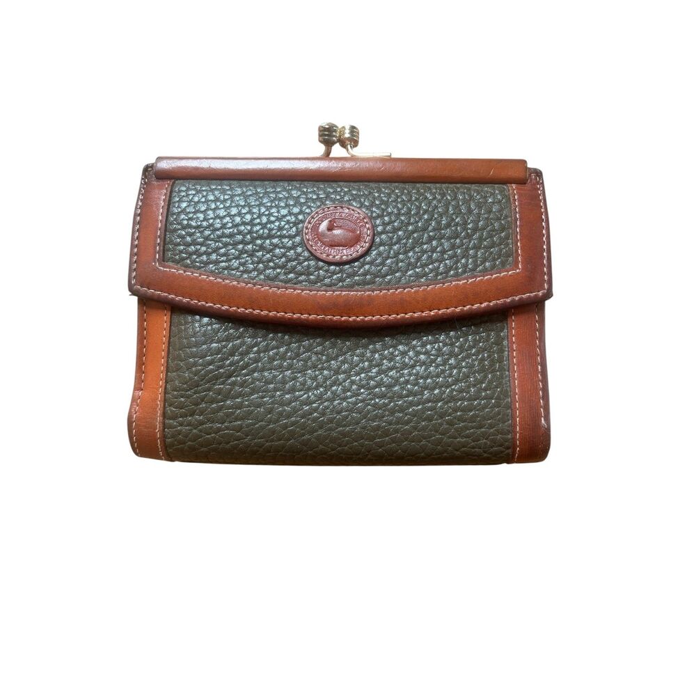 Vintage Dooney & Bourke Leather Wallet Organizer w/ Kiss Lock Green Made in USA